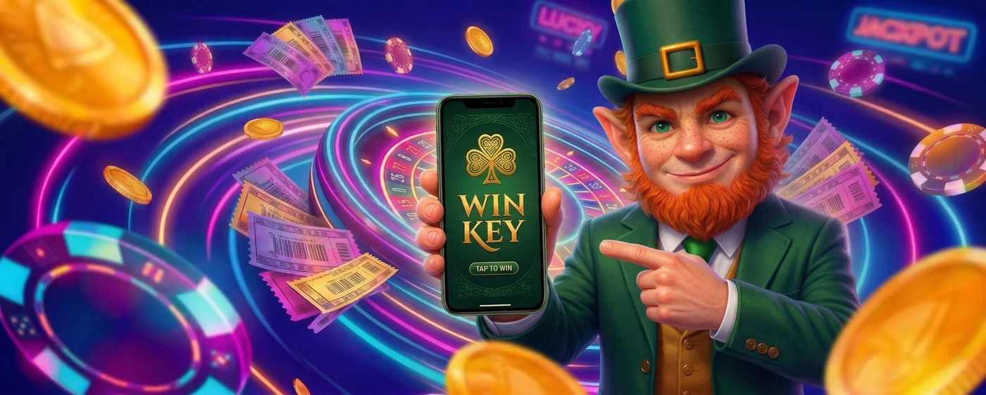 Mascote da Winkey Casino com o telemóvel